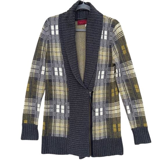 Left On Houston Womens Large Plaid Long Sleeve Zip Up Knit Cardigan Sweater - Picture 1 of 5